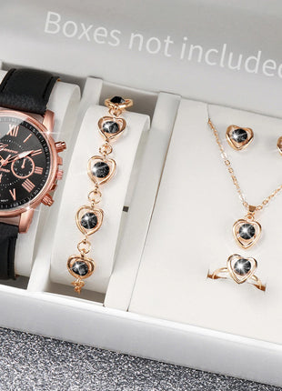 5/6PCS Fashion Women's Quartz Watch Leather Band Analog Wrist Watches