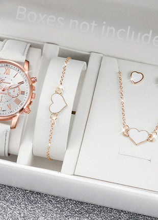 5/6PCS Fashion Women's Quartz Watch Leather Band Analog Wrist Watches