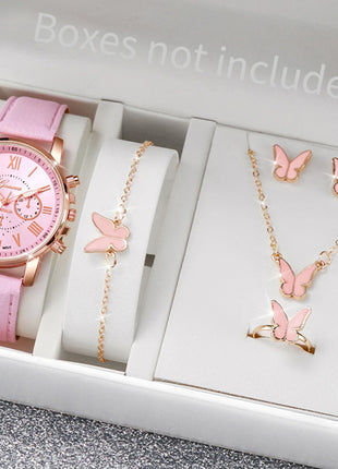 5/6PCS Fashion Women's Quartz Watch Leather Band Analog Wrist Watches