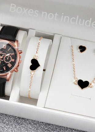 5/6PCS Fashion Women's Quartz Watch Leather Band Analog Wrist Watches