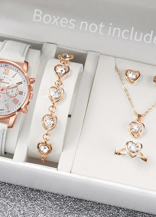 5/6PCS Fashion Women's Quartz Watch Leather Band Analog Wrist Watches