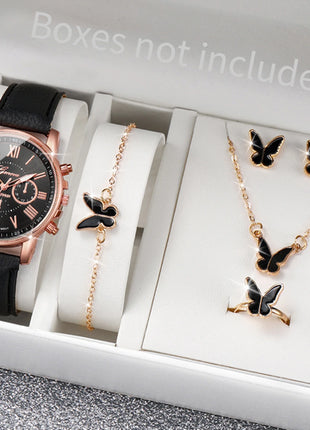 5/6PCS Fashion Women's Quartz Watch Leather Band Analog Wrist Watches