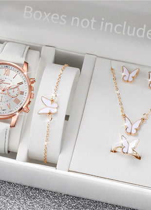 5/6PCS Fashion Women's Quartz Watch Leather Band Analog Wrist Watches