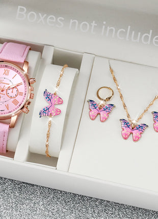 5/6PCS Fashion Women's Quartz Watch Leather Band Analog Wrist Watches