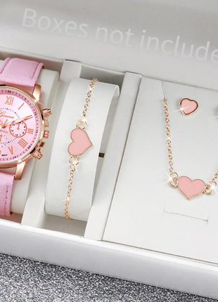 5/6PCS Fashion Women's Quartz Watch Leather Band Analog Wrist Watches