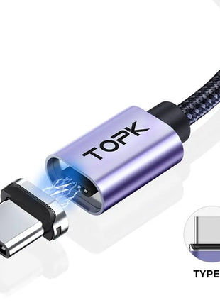 TOPK Magnetic Charging Cable 3A Micro USB Type C Cable with Led Light