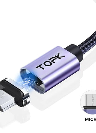 TOPK Magnetic Charging Cable 3A Micro USB Type C Cable with Led Light