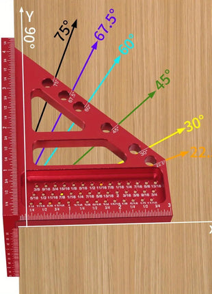 3D Multi-Angle Metric/Inch Measuring Ruler, 45/90 Degree Aluminum