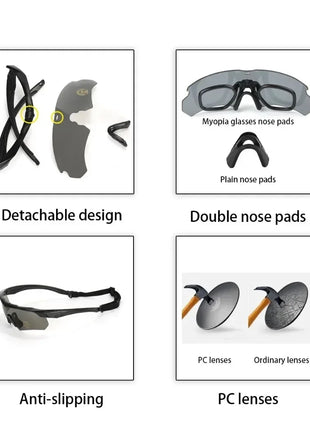 Military Tactical Goggles CS Airsoft Windproof Shooting Glasses HD 3