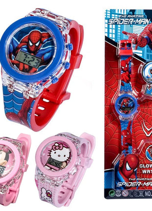 Flash Light Spiderman Kids Watches For Boys Cartoon Hello Kitty Mickey