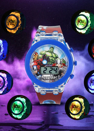 Flash Light Spiderman Kids Watches For Boys Cartoon Hello Kitty Mickey