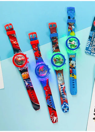 Flash Light Spiderman Kids Watches For Boys Cartoon Hello Kitty Mickey
