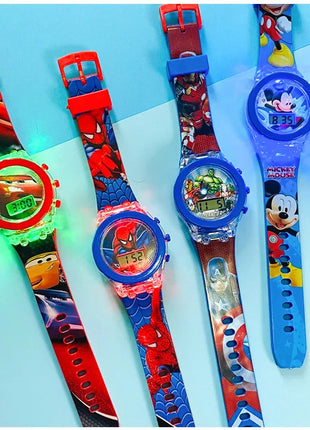 Flash Light Spiderman Kids Watches For Boys Cartoon Hello Kitty Mickey
