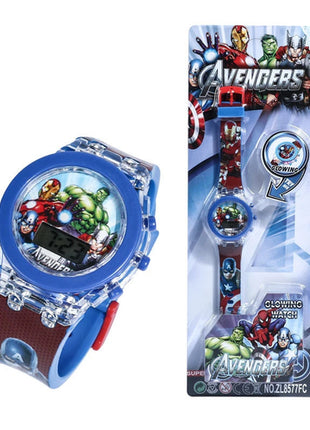 Flash Light Spiderman Kids Watches For Boys Cartoon Hello Kitty Mickey