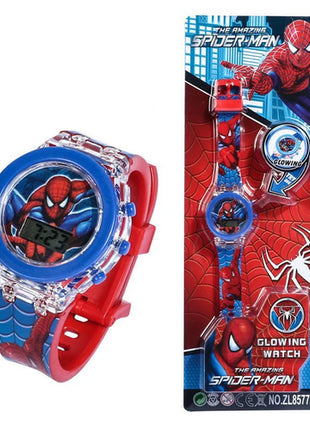 Flash Light Spiderman Kids Watches For Boys Cartoon Hello Kitty Mickey