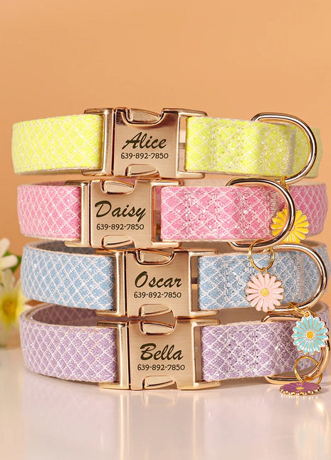 Custom Bling Nylon Dog Collar Free Engraved Puppy Dog ID Name Collars
