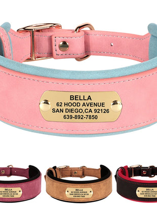 Customized Engraved Dog Collar Wide Leather Dog Collar Large Soft