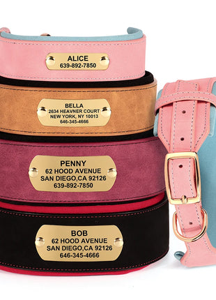 Customized Engraved Dog Collar Wide Leather Dog Collar Large Soft