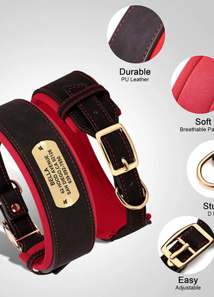 Customized Engraved Dog Collar Wide Leather Dog Collar Large Soft