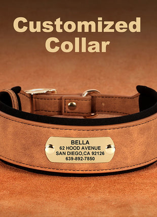 Customized Engraved Dog Collar Wide Leather Dog Collar Large Soft