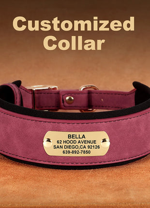 Customized Engraved Dog Collar Wide Leather Dog Collar Large Soft