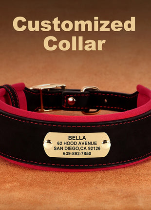 Customized Engraved Dog Collar Wide Leather Dog Collar Large Soft