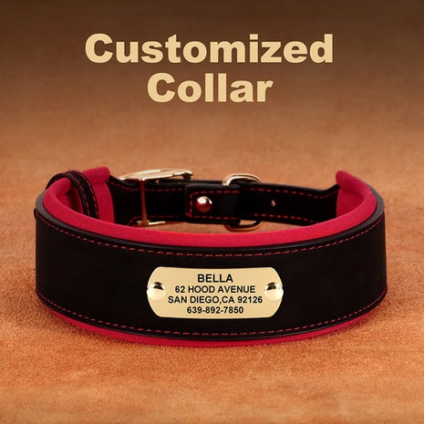 Customized Engraved Dog Collar Wide Leather Dog Collar Large Soft