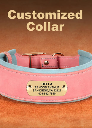 Customized Engraved Dog Collar Wide Leather Dog Collar Large Soft