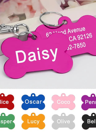 1Pc Personalized Dog Cat Name Tags Bone Shaped Pet ID Tag Anti-lost
