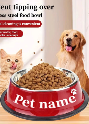 Custom Engraved Name Stainless Steel Pet Bowl Anti-Tip Non-Slip Base