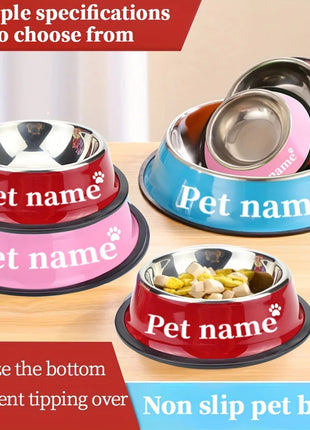 Custom Engraved Name Stainless Steel Pet Bowl Anti-Tip Non-Slip Base
