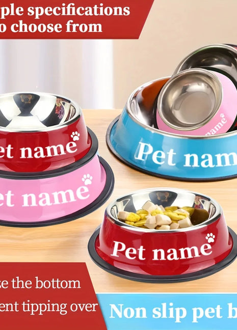Custom Engraved Name Stainless Steel Pet Bowl Anti-Tip Non-Slip Base