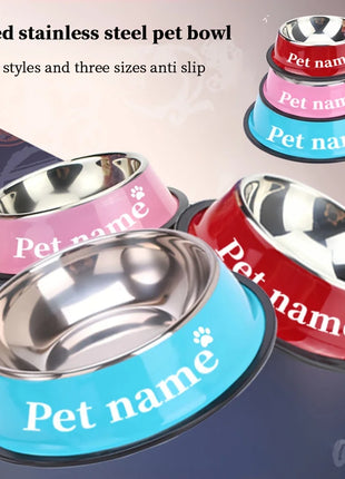 Custom Engraved Name Stainless Steel Pet Bowl Anti-Tip Non-Slip Base