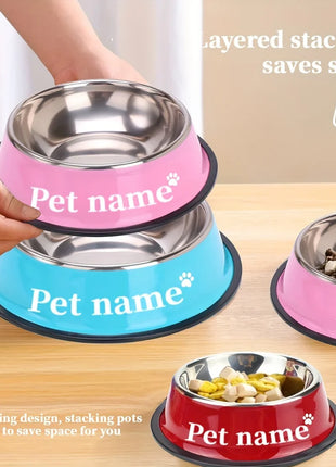 Custom Engraved Name Stainless Steel Pet Bowl Anti-Tip Non-Slip Base