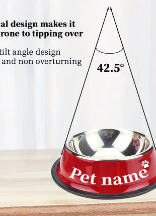 Custom Engraved Name Stainless Steel Pet Bowl Anti-Tip Non-Slip Base