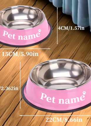 Custom Engraved Name Stainless Steel Pet Bowl Anti-Tip Non-Slip Base