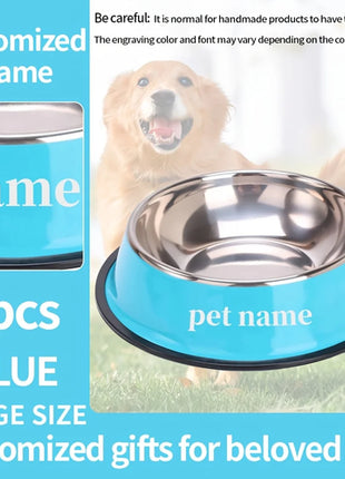 Custom Engraved Name Stainless Steel Pet Bowl Anti-Tip Non-Slip Base