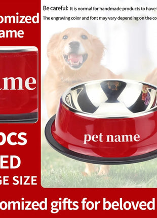 Custom Engraved Name Stainless Steel Pet Bowl Anti-Tip Non-Slip Base