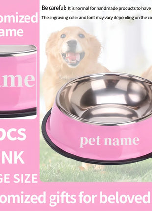 Custom Engraved Name Stainless Steel Pet Bowl Anti-Tip Non-Slip Base