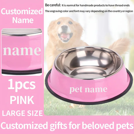 Custom Engraved Name Stainless Steel Pet Bowl Anti-Tip Non-Slip Base