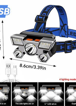1 Pc Strong Light High Brightness Cob Headlight Usb Charging Head