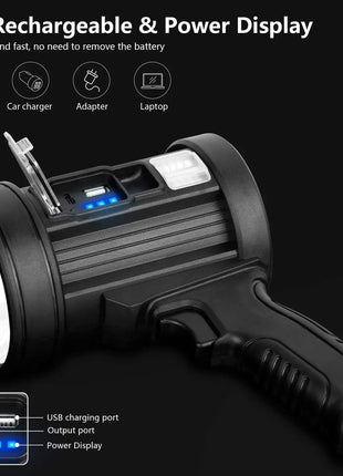 Rechargeable Spotlight, 1000,000 Lumens Handheld Hunting Flashlight
