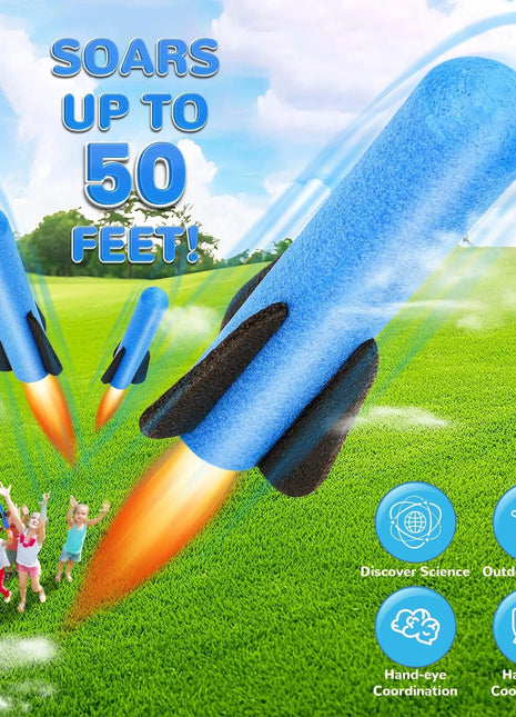 Handheld Rocket Launcher Toy Set with Foam Rockets Outdoor Birthday