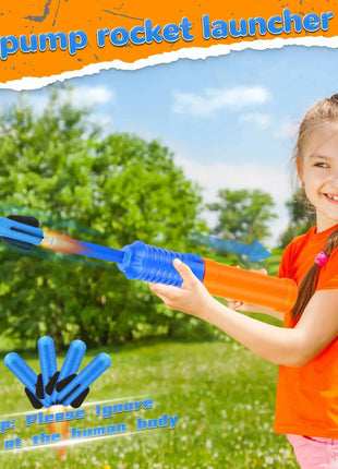 Handheld Rocket Launcher Toy Set with Foam Rockets Outdoor Birthday