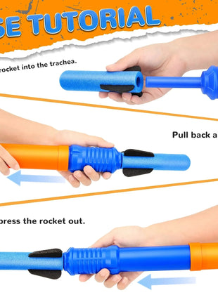 Handheld Rocket Launcher Toy Set with Foam Rockets Outdoor Birthday