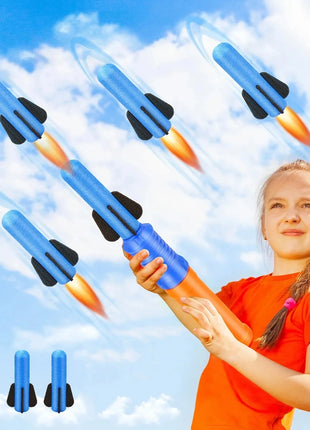 Handheld Rocket Launcher Toy Set with Foam Rockets Outdoor Birthday