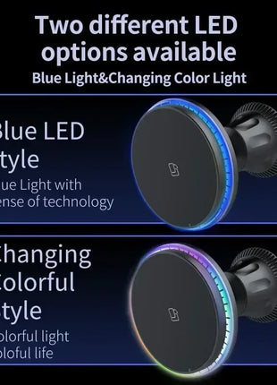 30W Magnetic Car Wireless Chargers RGB LED Light For iPhone 12 13 14