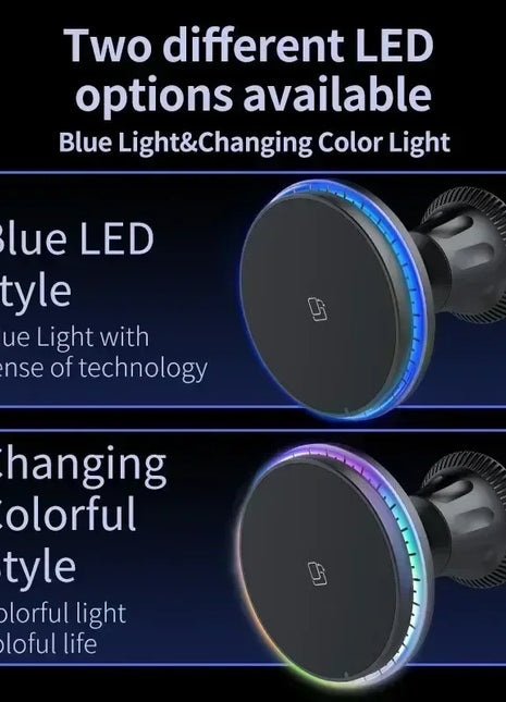 30W Magnetic Car Wireless Chargers RGB LED Light For iPhone 12 13 14