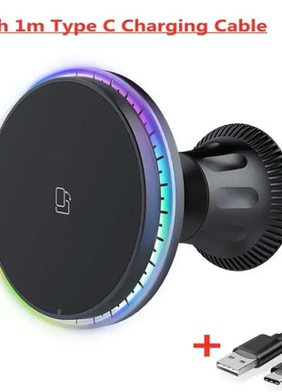 30W Magnetic Car Wireless Chargers RGB LED Light For iPhone 12 13 14