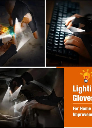 LED Half Finger Glove for Men Women Outdoor Waterproof Night Fishing